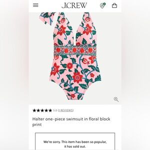 J. Crew Pink Floral Halter One-Piece Swimsuit